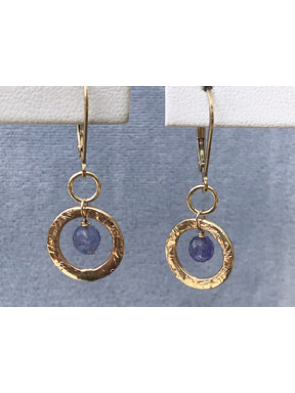 Petite Handwrought Gold Link with Tanzanite Drop Earrings