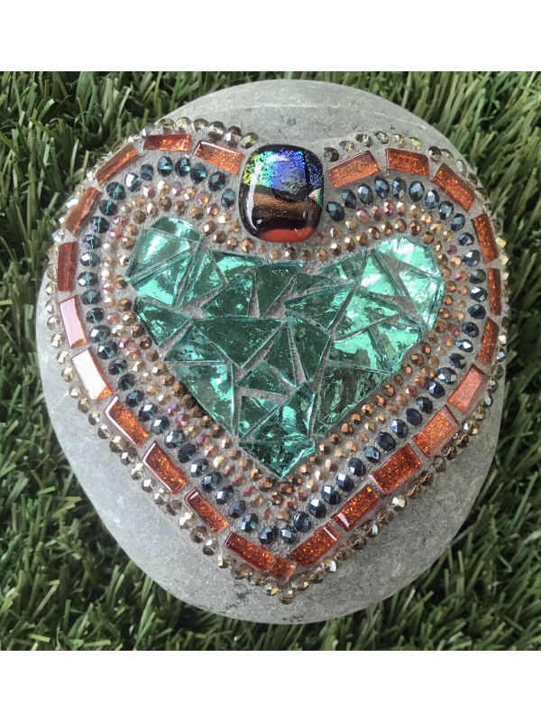Bright Mosaic Heart rock for your Garden