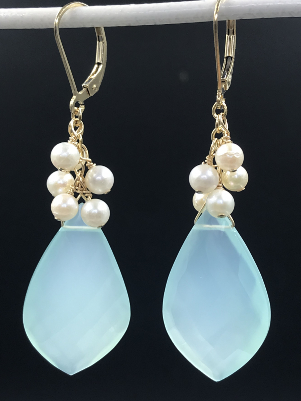 Chalcedony and Akoya Pearl Goldfilled Earrings