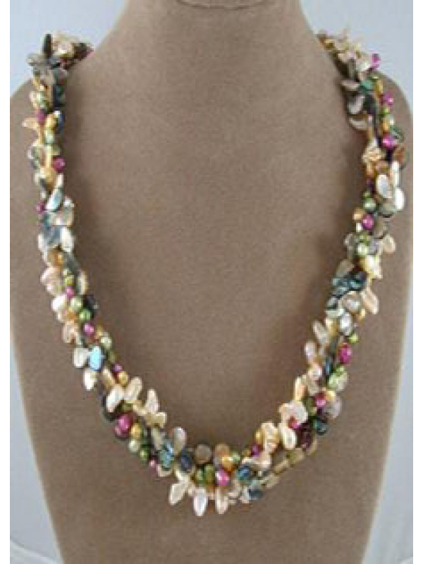 Pearl and Abalone Woven Lei Necklace