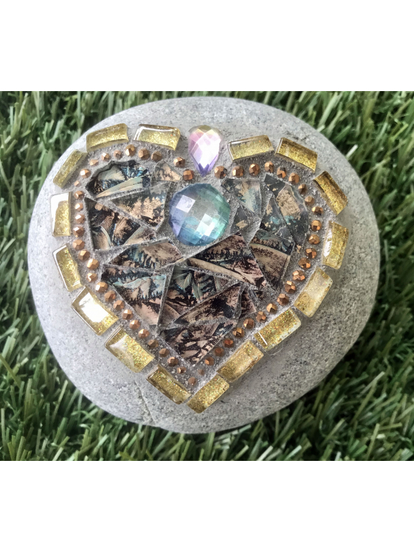 Copper and Gold Mosaic Heart Beach Rock