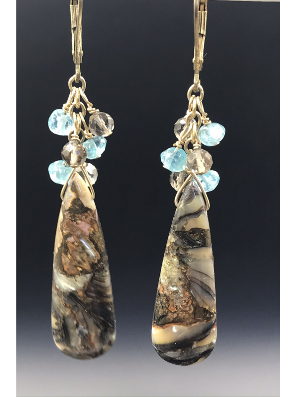 Abalone, Apatite and Smoky Quartz Confetti Earrings