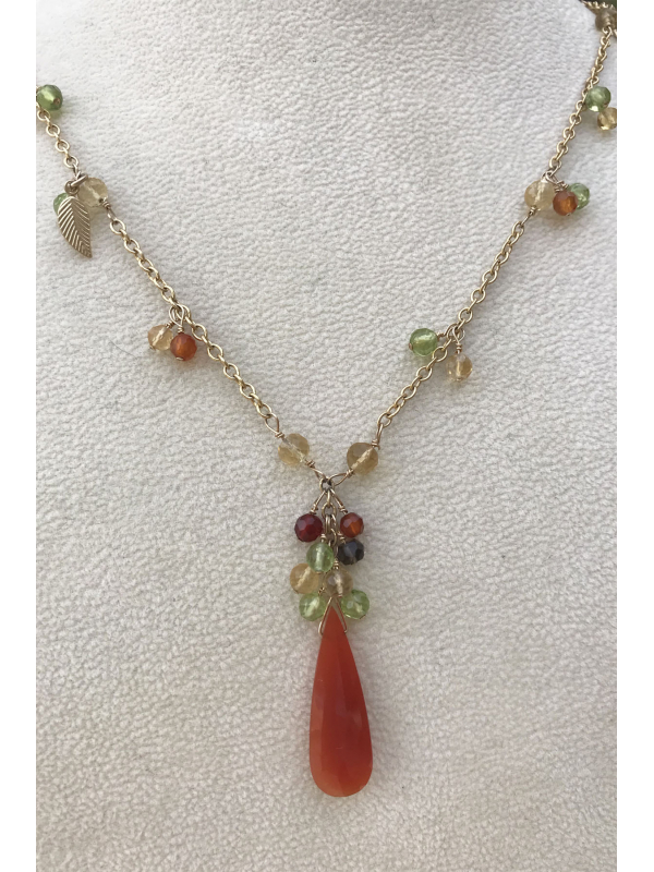 Carnelian Teardrop with Peridot, Citrine and Smoky Quartz