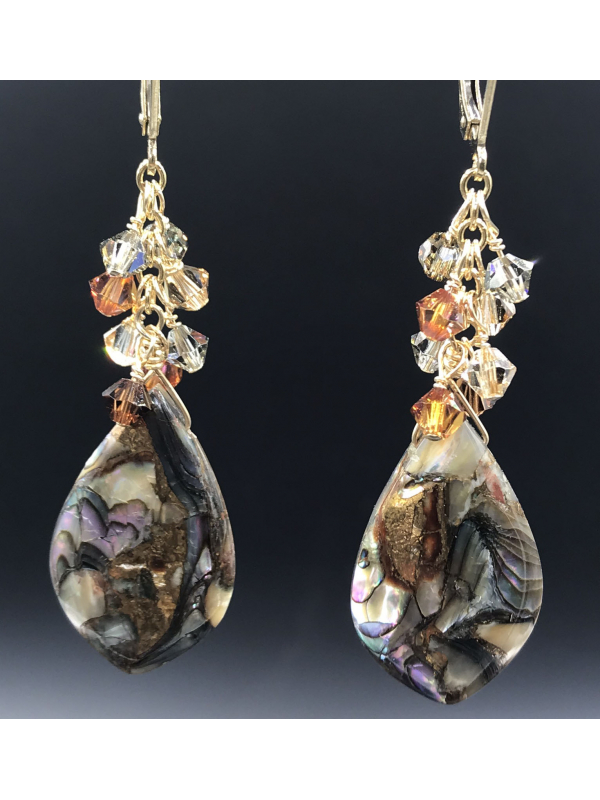 Abalone and Crystal Drop Earrings