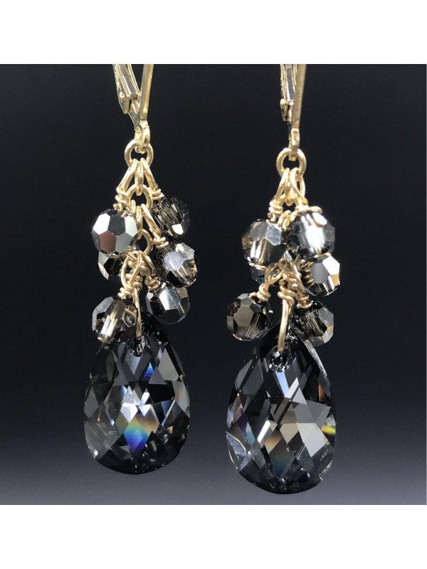 Silver Night Confetti Crystal Drop Earrings