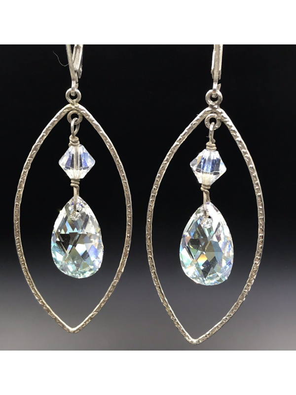 Marquis shaped Sterling silver frames with Crystal teardrop Earrings