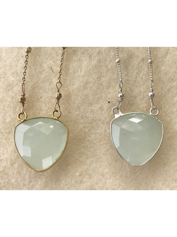 Chalcedony Shield Pendant on Silver or 14K  Gold Vermeil Chain