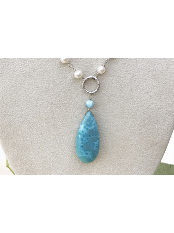 Larimar and Sterlng silver link pendant
