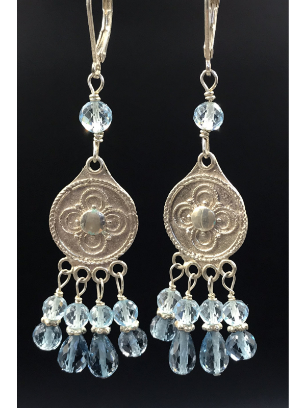 London Blue And Swiss Blue Topaz Gemstone Chandelier Earrings