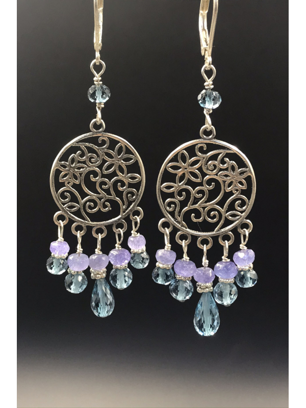 London Blue Topaz and Tanzanite Chandelier Earrings