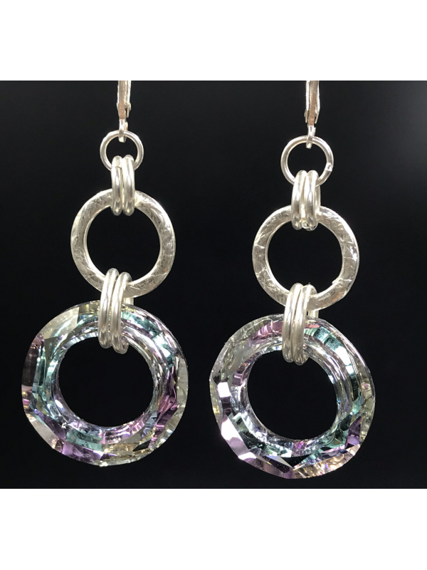 Handwrought Sterling Silver and Crystal Earrings