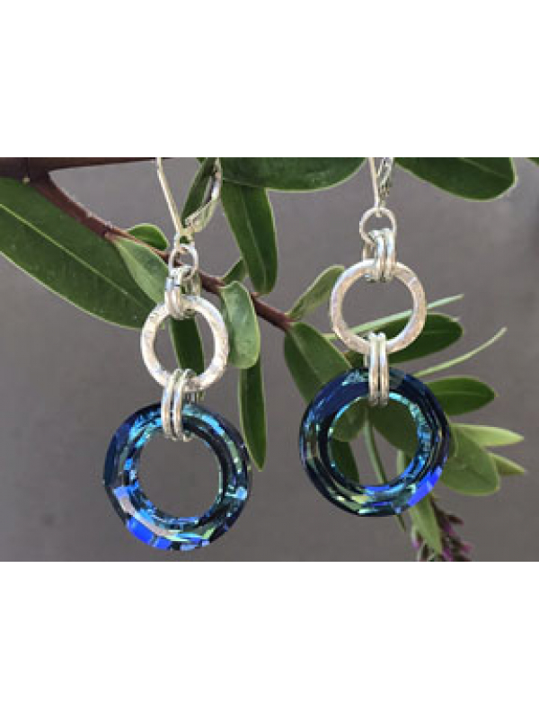 Handwrought Sterling Silver Link with Bermuda Blue Link Earrings