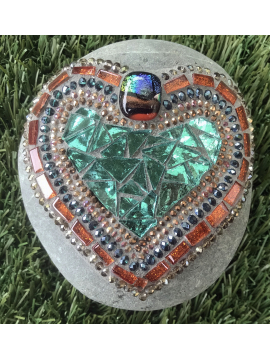 Bright Mosaic Heart rock for your Garden