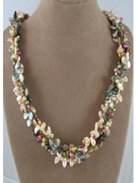 Pearl and Abalone Woven Lei Necklace