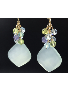 Chalcedony Drop Earrings with Gemstones