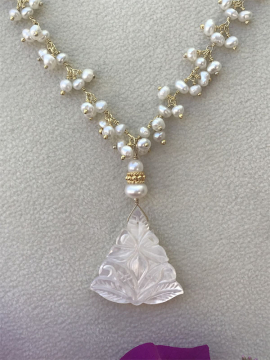Carved Mother of Pearl Triangle Pendant Necklace
