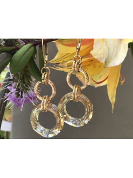 Handwrought Large 14K Gold Fill Links with Crystal Golden Shadow Link Earrings Handwrought Large 14K Gold Fill Links with Crystal Golden Shadow Link