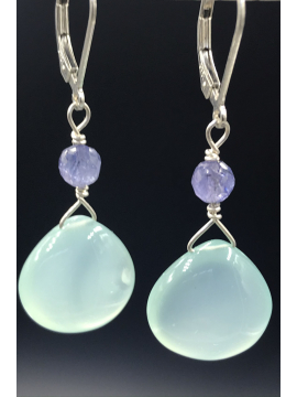 Chalcedony Briolettes with Tanzanite on Silver Leverbacks
