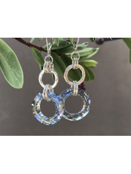 Handwrought Sterling Silver Link and Crystal Link Earrings