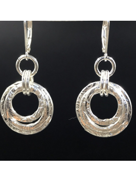 Hand forged Sterling Silver Triple Stack Link Earrings