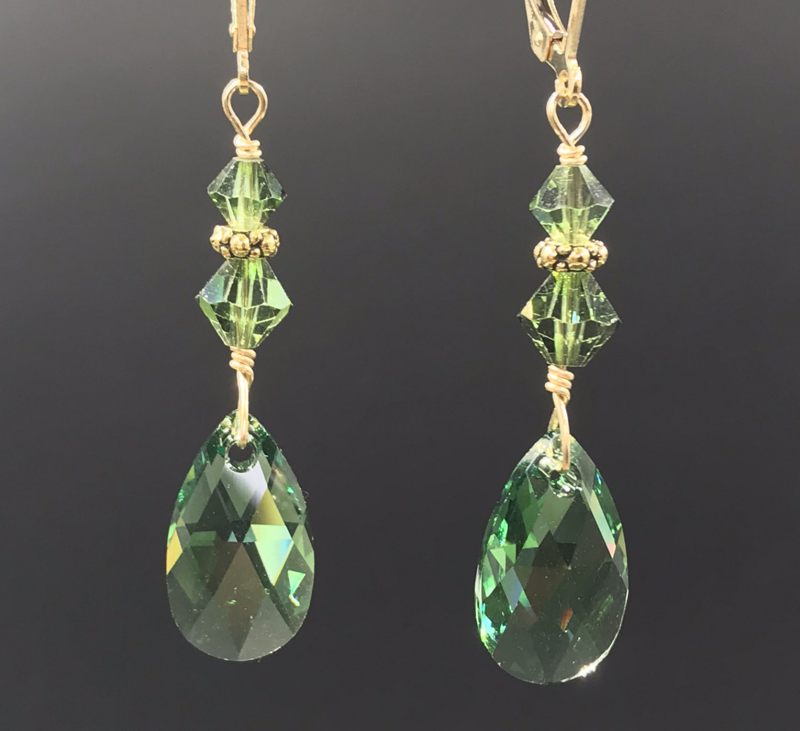 Green Glass Crystal Drop Earrings - silver, Sw... - Folksy