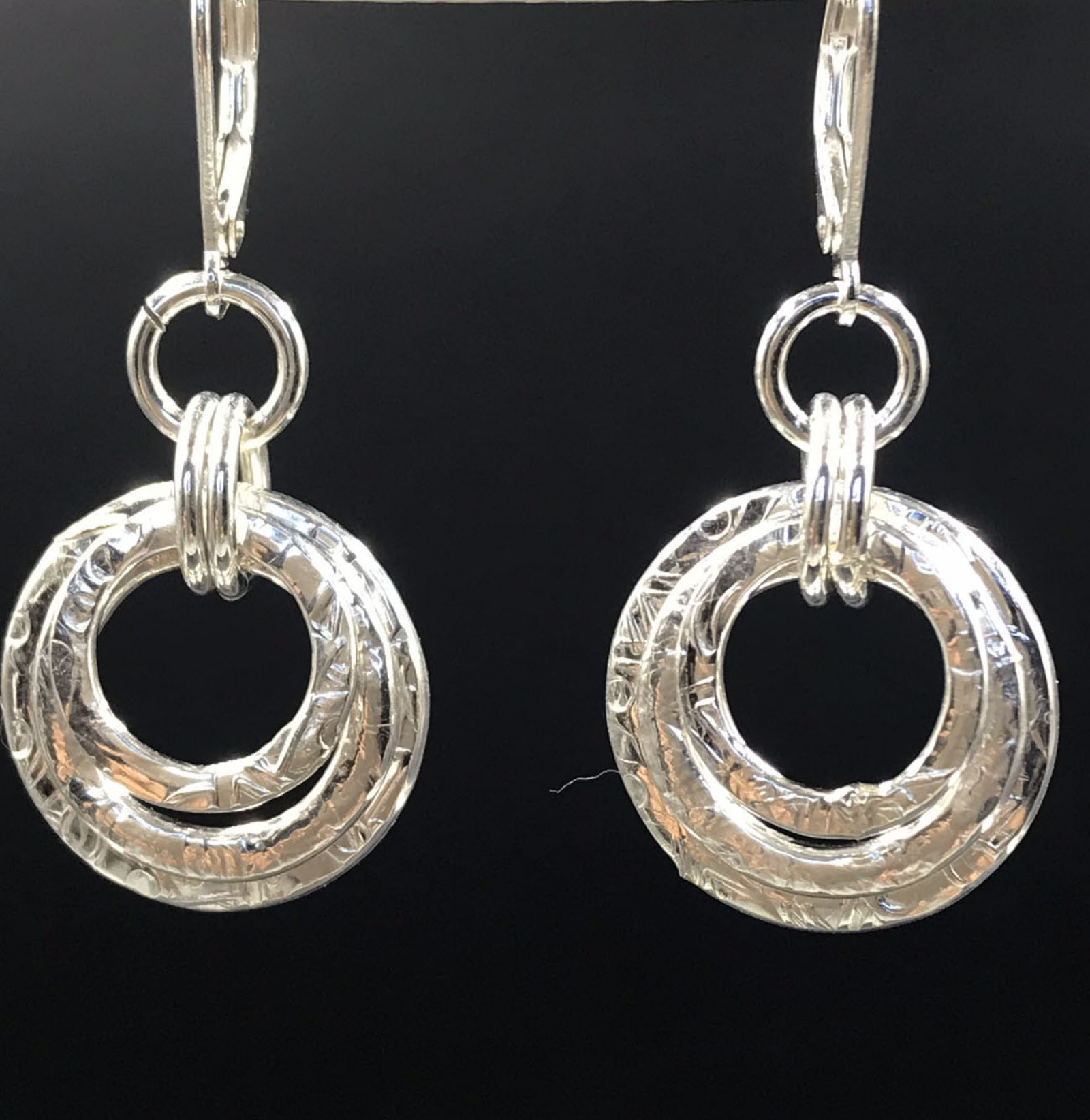 Hand Sterling Silver Triple Stack Link Earrings MAD Dreams Jewelry