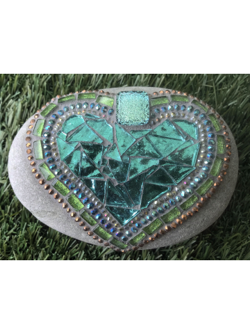 Soft Greens and Teal Heart Mosaic #23