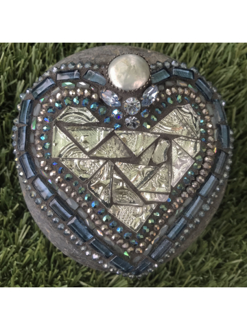 Evening Blue Mosaic Heart Rock #35