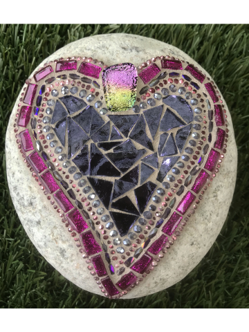 Pink and Purple Heart Mosaic Rock #36