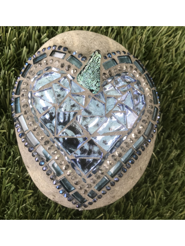 Blue Blue Blue Heart Mosaic Beach Rock #37