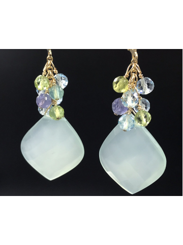 Chalcedony, Tanzanite, Peridot and SB Topaz Earrings
