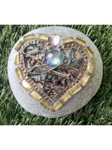 Smaller Copper and Gold Mosaic Heart Rock #47