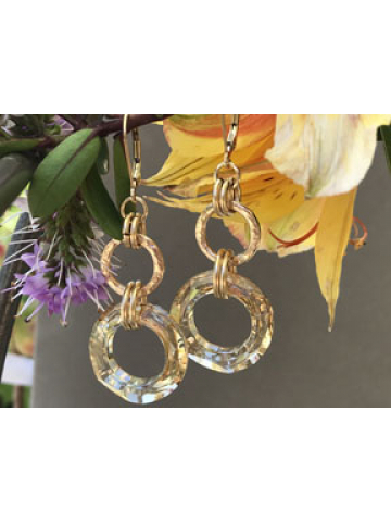 Handwrought Large 14K Gold Fill Links with Crystal Golden Shadow Link Earrings