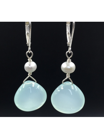 Chalcedony and Pearl Earrings
