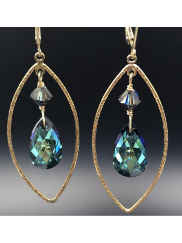 14K Gold fill Marquis Earrings with Bermuda Blue Crystal Teardrop