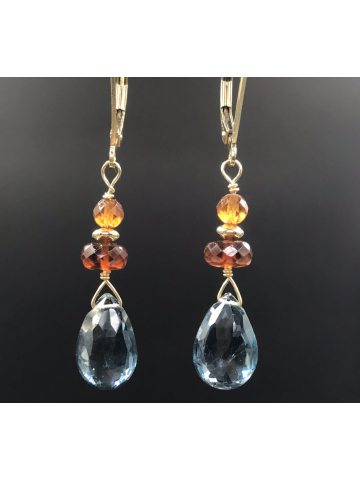 London Blue Topaz, Hessonite Garnet and Citrine drop earrings