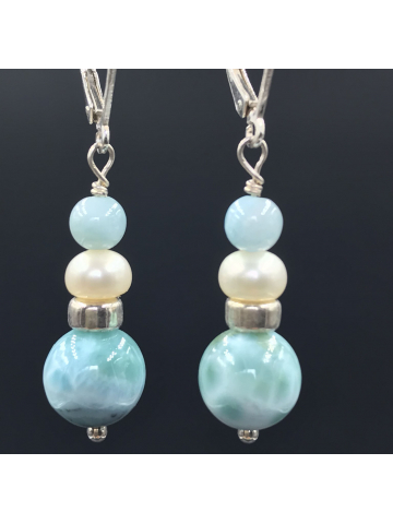 Larimar and Pearl Earrings