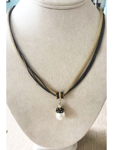 Large Pearl Drop,14K Vermeil and Gunmetal Necklace