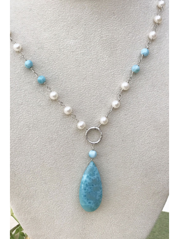 Larimar Pendant with Fresh water pearls