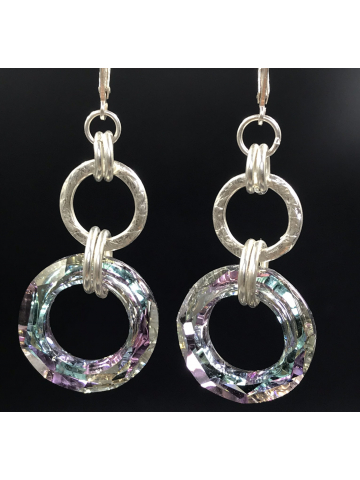Double Link Sterling and Crystal Earrings
