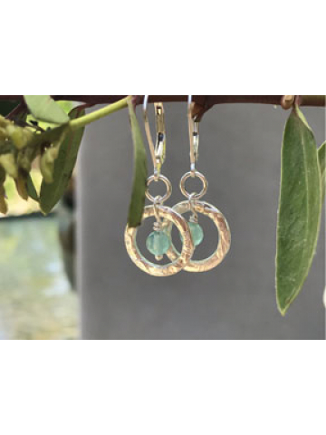 Petite Handwrought 14K Gold fill link with Aqua Chalcedony Drop Earrings