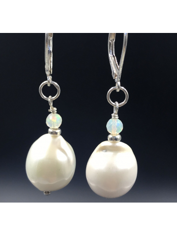 Baroque Pearl and Opal Earrings
